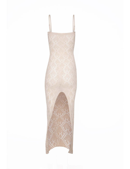 Damen lässiges Strickkleid mit seitlichem Schlitz und tiefem V-Ausschnitt EB