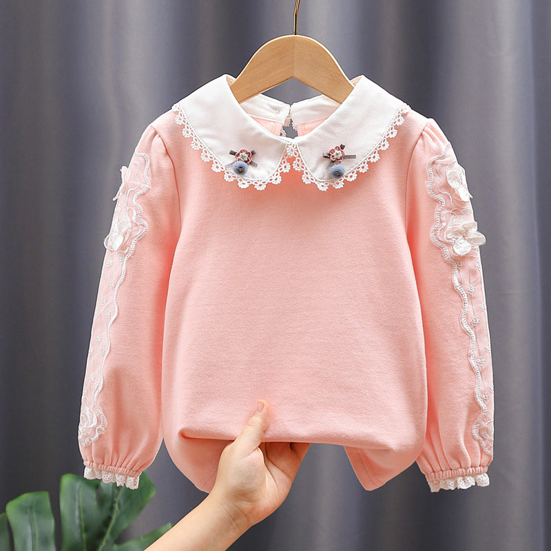 Mädchen Bluse mit elegantem Spitzenkragen und filigranen Akzenten EB