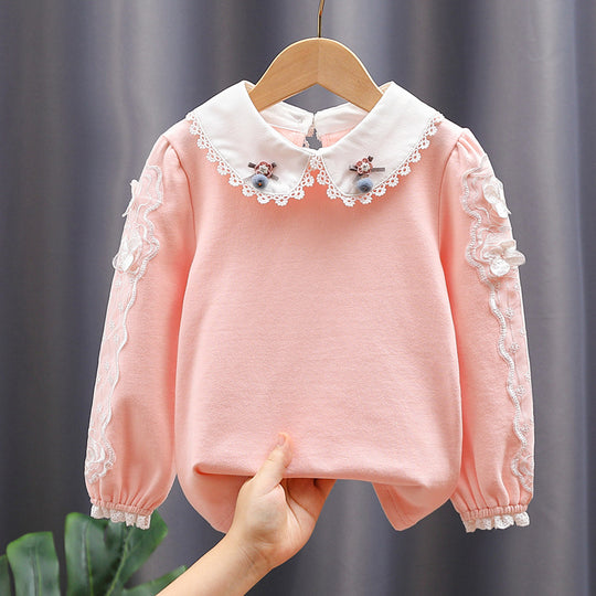 Mädchen Bluse mit elegantem Spitzenkragen und filigranen Akzenten EB