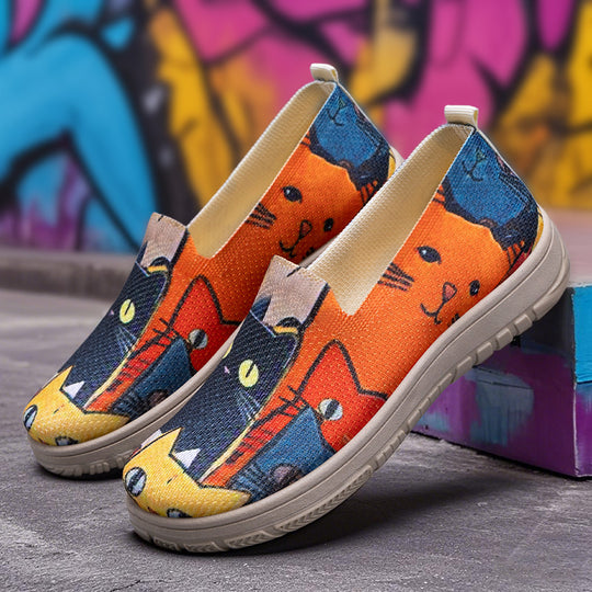 Damen Bequeme Slip-On Sneakers mit buntem Design EB