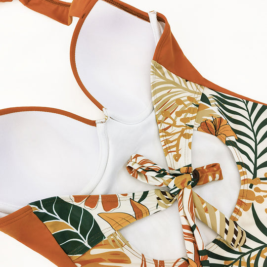 Damen Einteiler-Badeanzug mit floralem Design und unterstützendem Bustier EB