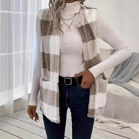 Damen Gemusterte Fleece-Weste mit praktischen Taschen EB