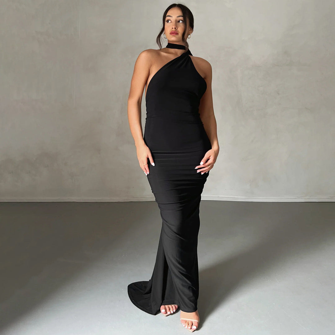 Damen Elegantes One-Shoulder Maxikleid mit figurbetonter Silhouette EB