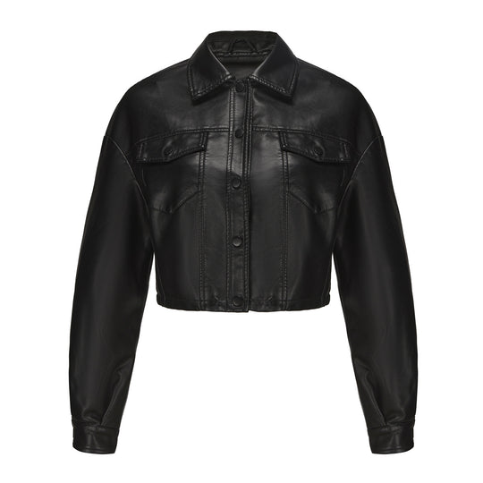 Damen nan kurze Lederjacke im Trucker-Stil mit kastiger Cropped-Passform EB