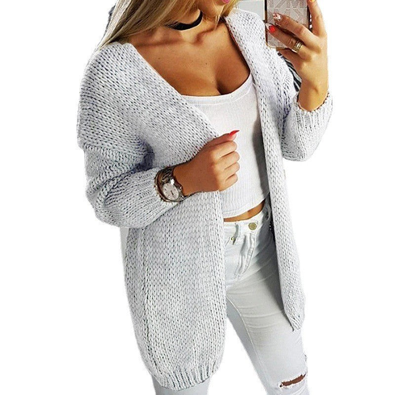 Damen lässiger Strickcardigan mit offenen Seiten und tiefem V-Ausschnitt EB