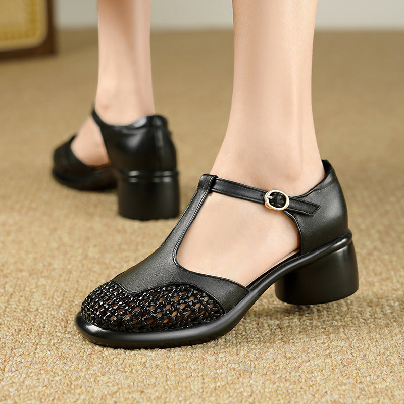 Damen Sandalen mit geflochtenem Vorderteil und komfortablem Blockabsatz EB