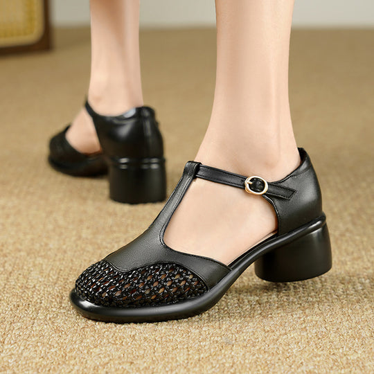Damen Sandalen mit geflochtenem Vorderteil und komfortablem Blockabsatz EB