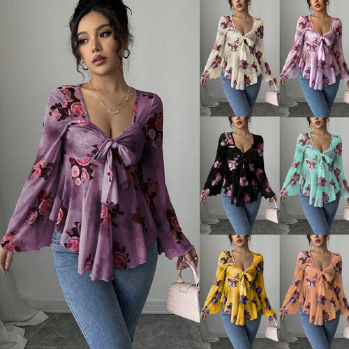 Damen luftige Bluse mit Blumenmuster EB