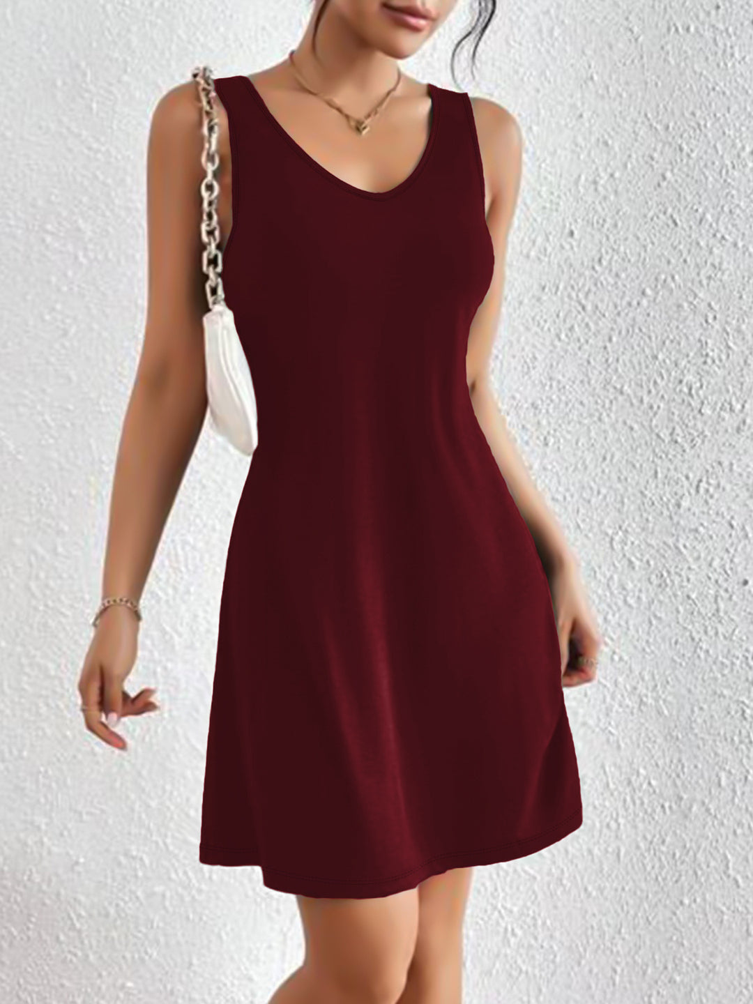 Damen lässiges A-Linien Kleid mit tiefem V-Ausschnitt und weichem Jersey-Material EB