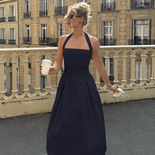 Damen Edles Maxikleid mit quadratischem Ausschnitt und schmalem Taillenband EB