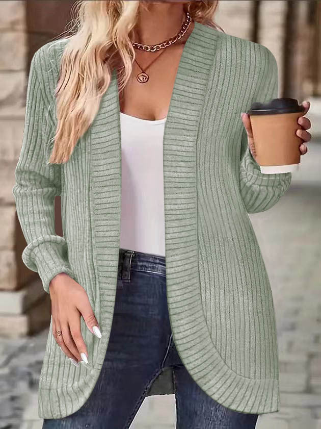 Damen Strickjacke im lässigen Longline-Stil mit modernen Rippendetails EB