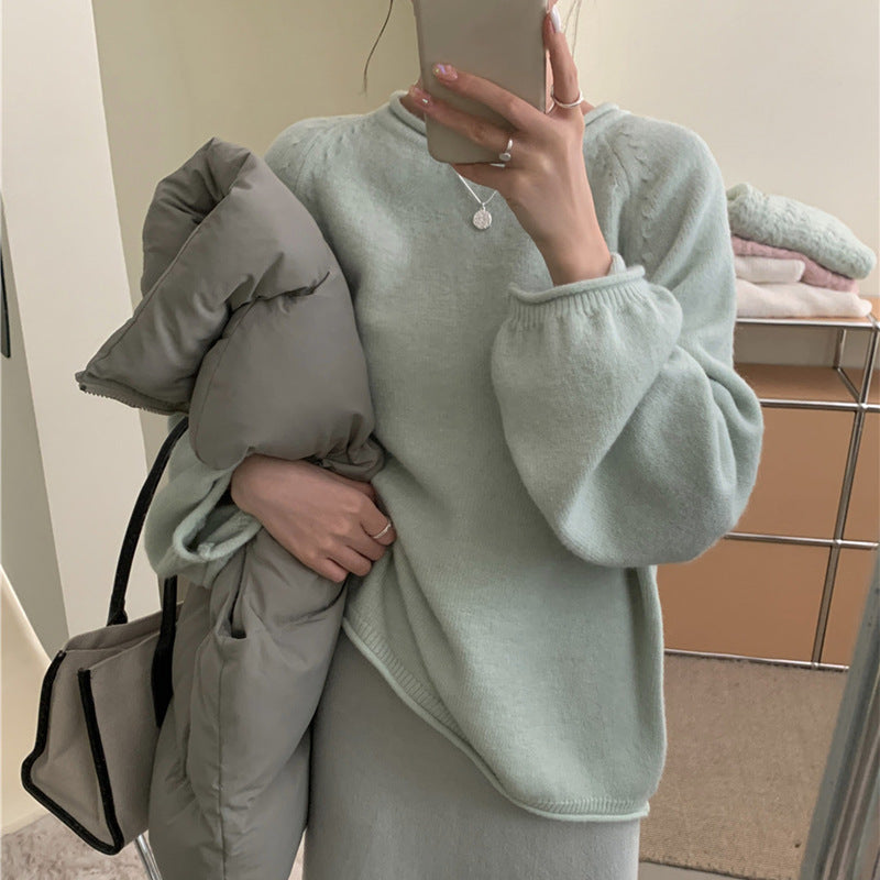 Damen Lässiger Pullover mit voluminösen Ärmeln und weichem Material EB