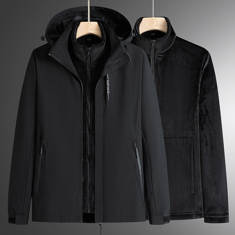 Herren modularer Softshell-Parka mit herausnehmbarer Fleece-Innenjacke, winddichter Außenhülle und verstellbarer Kapuze EB