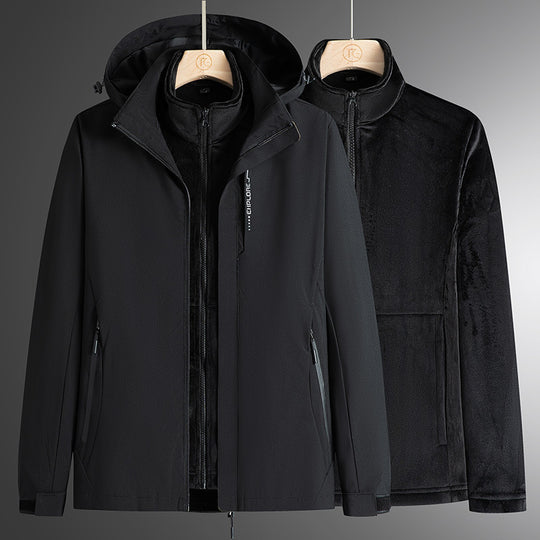Herren modularer Softshell-Parka mit herausnehmbarer Fleece-Innenjacke, winddichter Außenhülle und verstellbarer Kapuze EB
