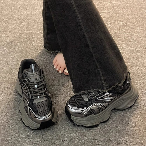 Damen Trendige Chunky Sneakers mit atmungsaktivem Mesh und starker Dämpfung EB
