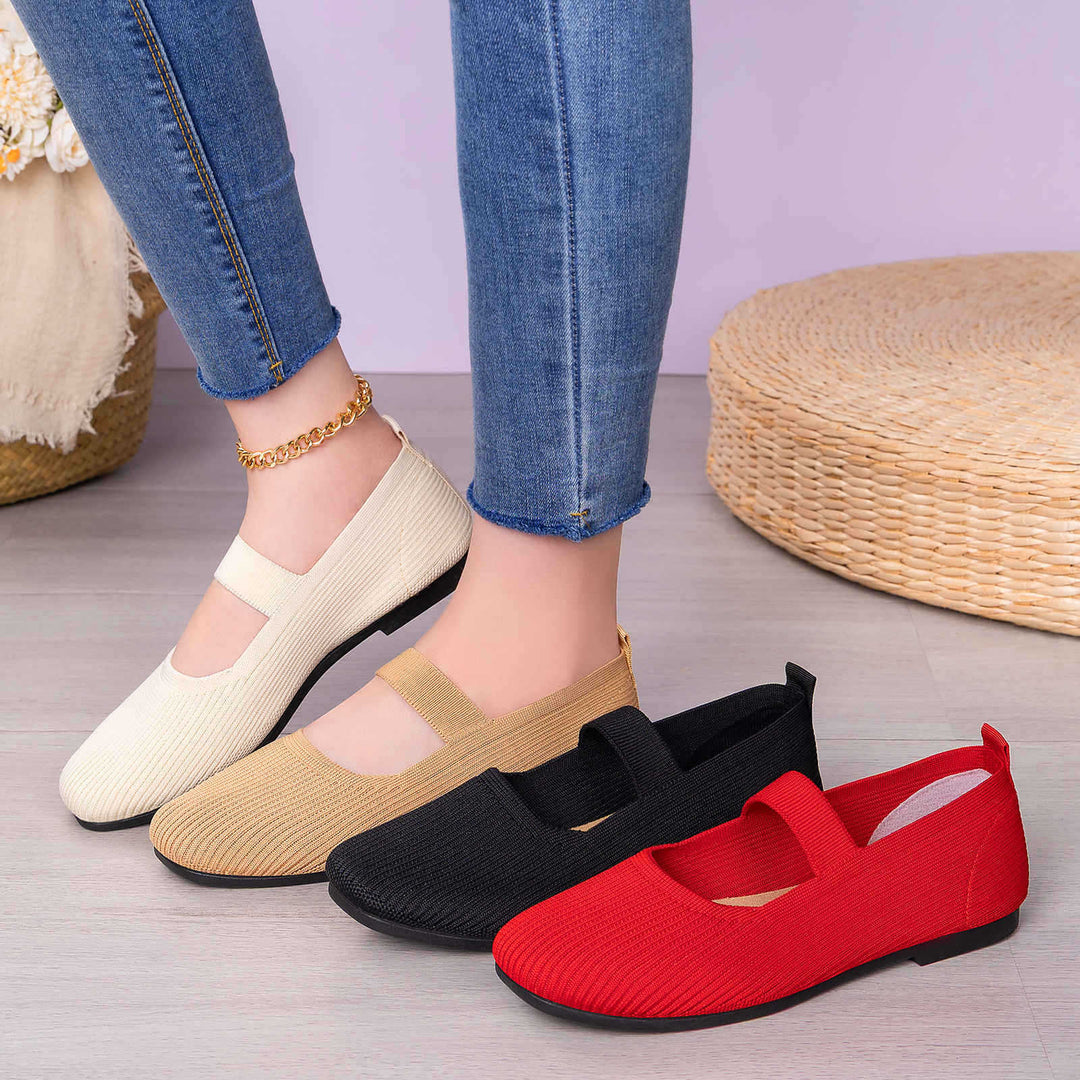 Damen nan gestrickter Mary-Jane-Slipper mit elastischem Riemen, nahtlosem Sockeneinstieg und dämpfender Komfortsohle EB