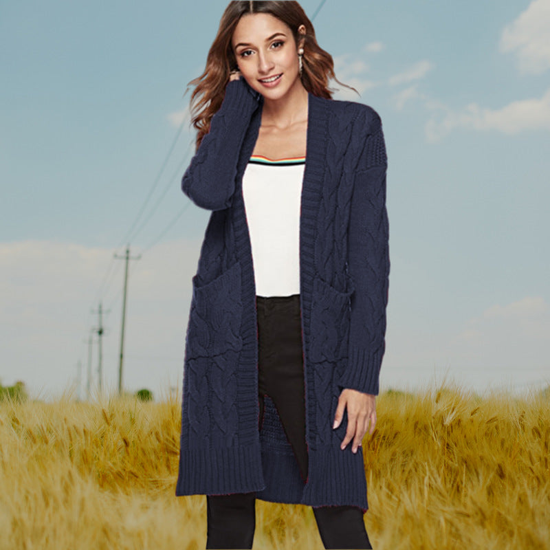 Damen Strickjacke mit langen Ärmeln und gezopften Details EB