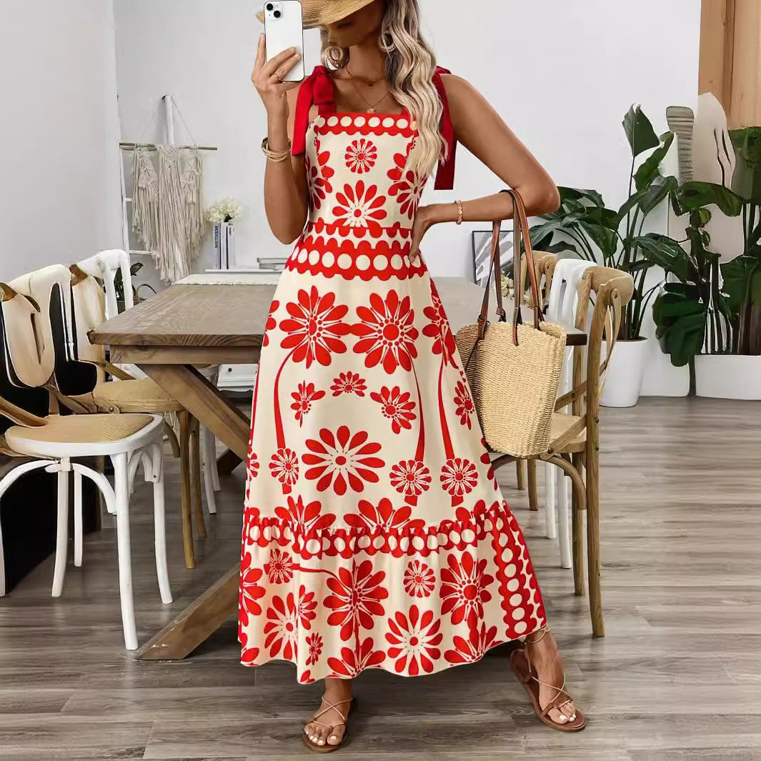 Damen Elegantes Maxikleid mit Blumenmuster und charmanten Trägern EB