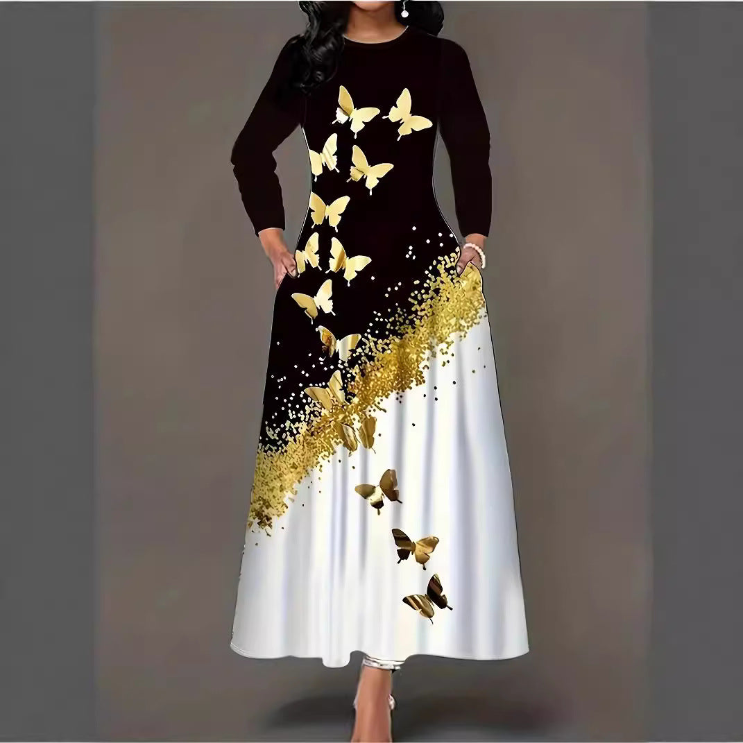 Damen Maxikleid mit elegantem Schmetterlingsdesign und funkelnden Akzenten EB