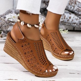 Damen Komfortable Wedge-Sandalen mit luftiger Netzstruktur EB
