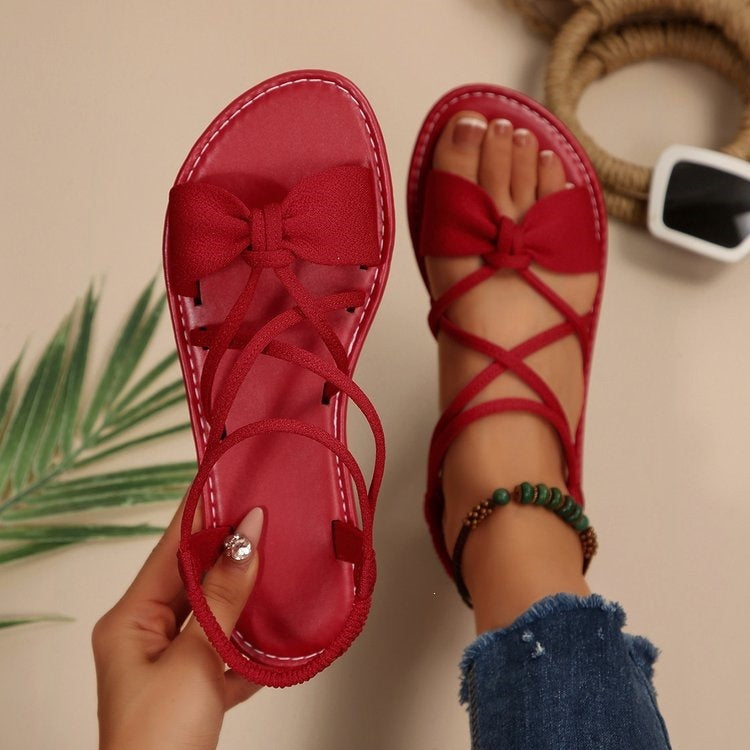 Damen Zarte Römersandalen mit Schleifen-Detail und verstellbaren Schnürriemen EB
