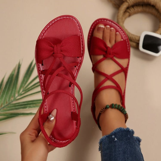 Damen Zarte Römersandalen mit Schleifen-Detail und verstellbaren Schnürriemen EB