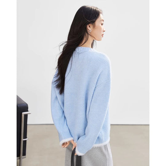 Damen Grob gestrickter Pullover mit überschnittenen Schultern und weichem Abschluss EB