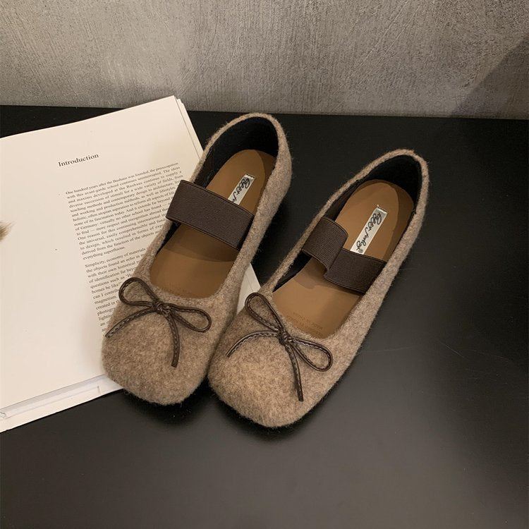 Damen Hausschuhe mit kleinem Schleifenakzent und elastischem Riemchen EB