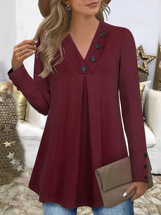 Damen Legeres V-Ausschnitt Oberteil mit Knopfdetails EB