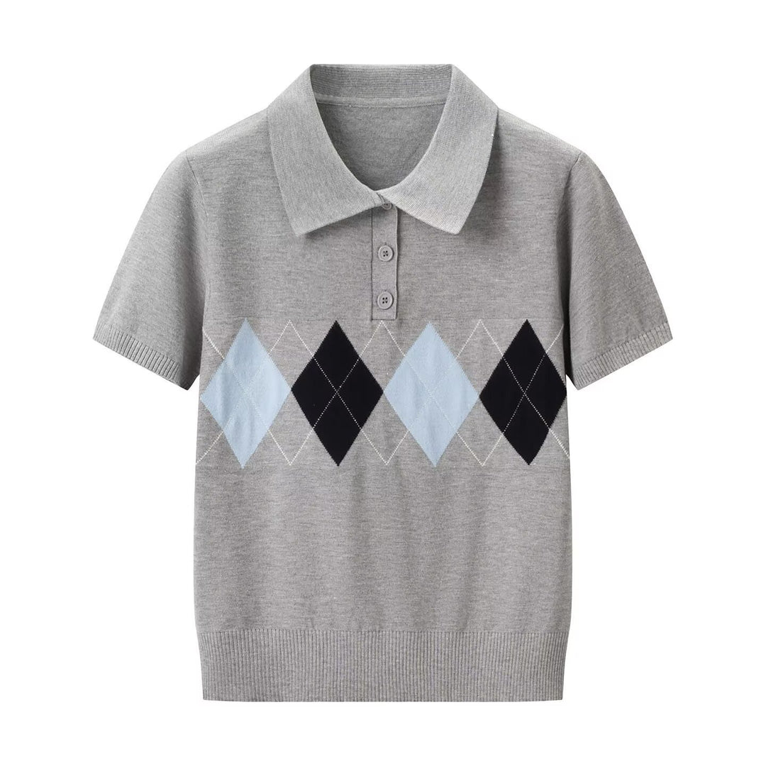 Damen Poloshirt mit modernem Rautenmuster und feinem Baumwollstoff EB
