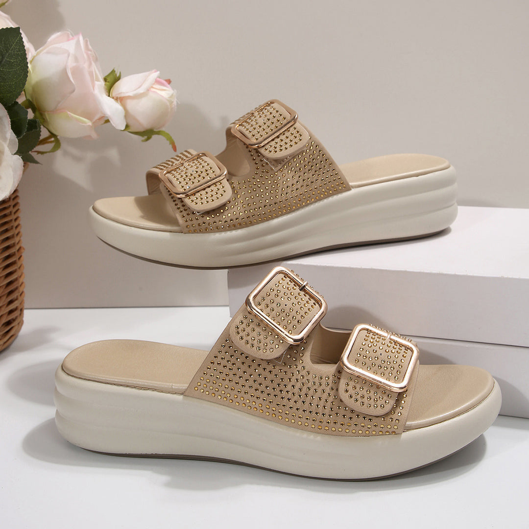 Damen Sandalen mit doppeltem Riemen und modischen Schnallen EB