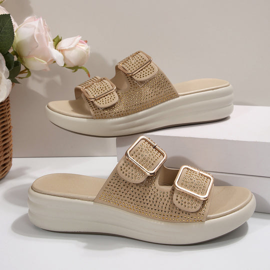 Damen Sandalen mit doppeltem Riemen und modischen Schnallen EB