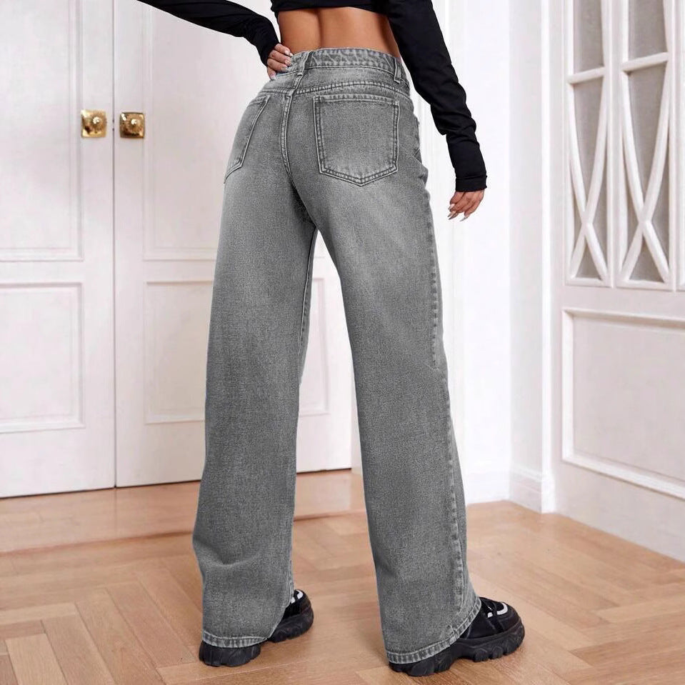 Damen lockere High-Waist Jeans im Used-Look EB