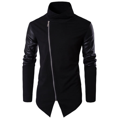 Herren Modische Jacke mit asymmetrischem Reißverschluss und kontrastierenden Ärmeln EB