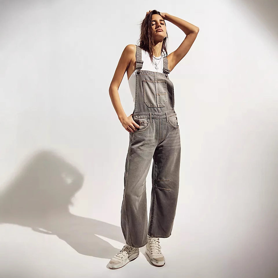 Damen lässige Denim-Latzhose im modernen Schnitt mit verstellbaren Trägern EB
