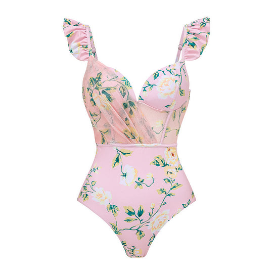 Damen Bikini-Set mit floralen Details und luftiger Maxi-Rock EB