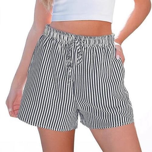 Damen lässige Shorts mit elastischem Taillenbund und gestreiftem Design EB