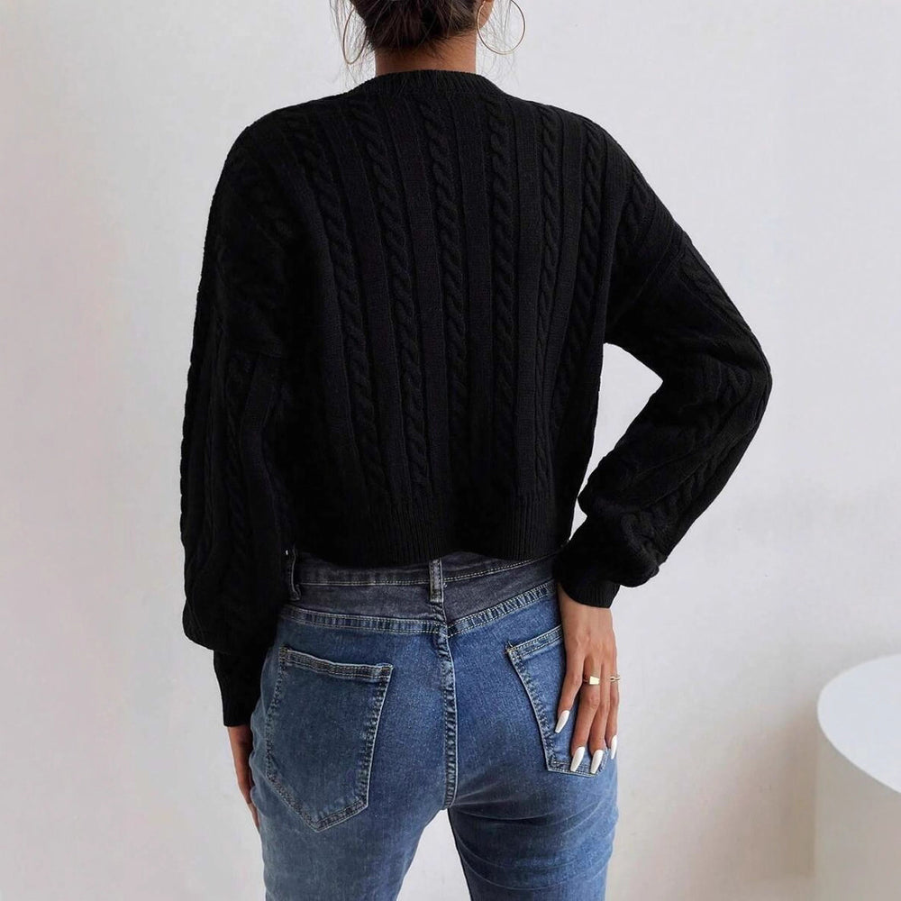 Damen Grobstrickpullover mit V-Ausschnitt und voluminösen Ärmeln EB