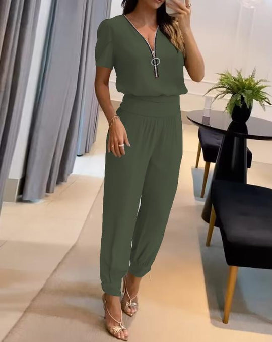 Damen Jumpsuit mit V-Ausschnitt und Gummizug EB