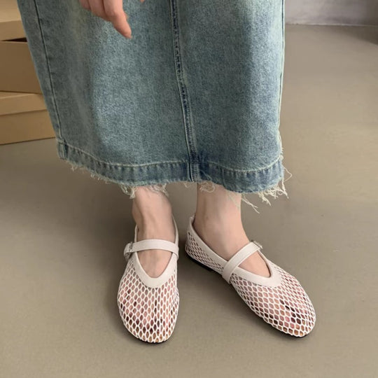 Damen-Mesh-Pantoletten mit verstellbarem Riemen und luftiger Netzstruktur EB
