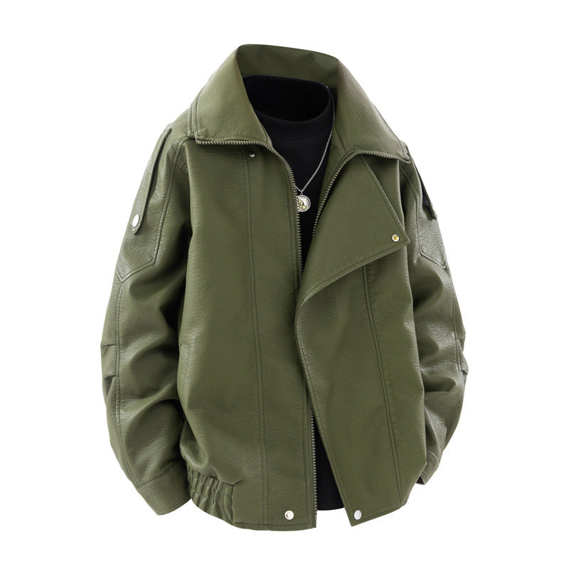 Damen modische Kunstlederjacke mit hohem Kragen und praktischen Seitentaschen EB