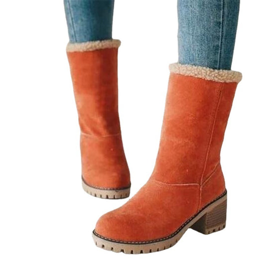 Damen Stiefeletten mit kuscheligem Schafsfellkragen und robustem Blockabsatz EB