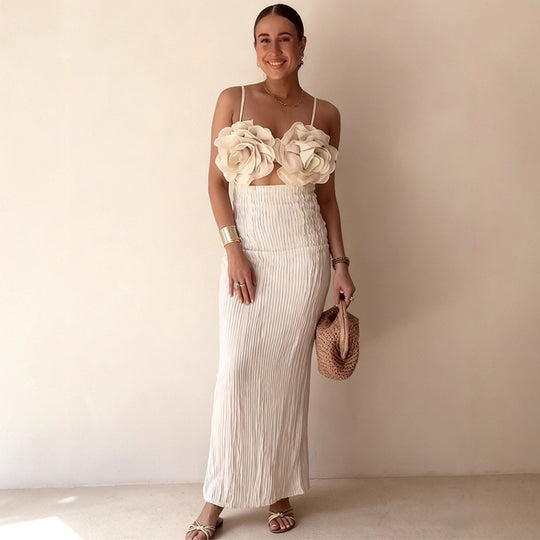 Damen Crop-Top mit floralen 3D-Blütenapplikationen und elegantem Schnitt EB