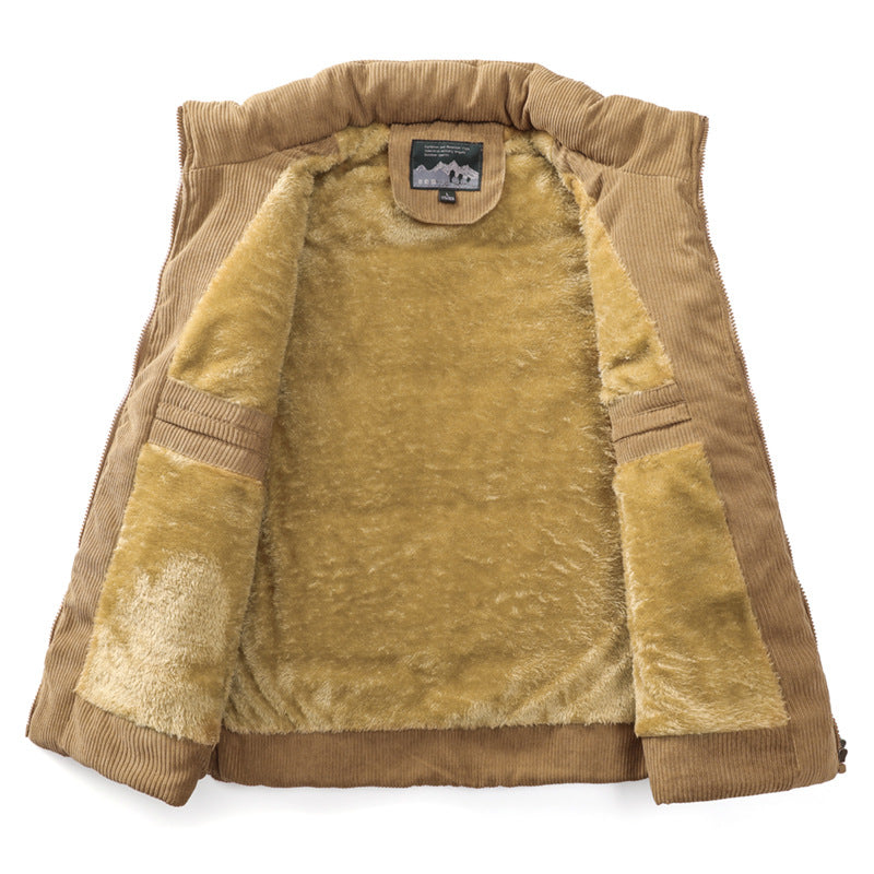 Herren Ärmellose Cordweste mit Sherpa-Innenfutter, gesteppter Thermoisolierung und Pattentaschen EB