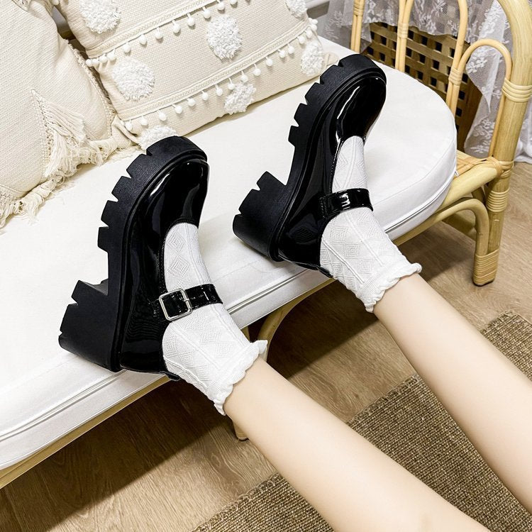 Damen Mary Jane Schuhe mit robustem Plateau und modischem Riemchen EB
