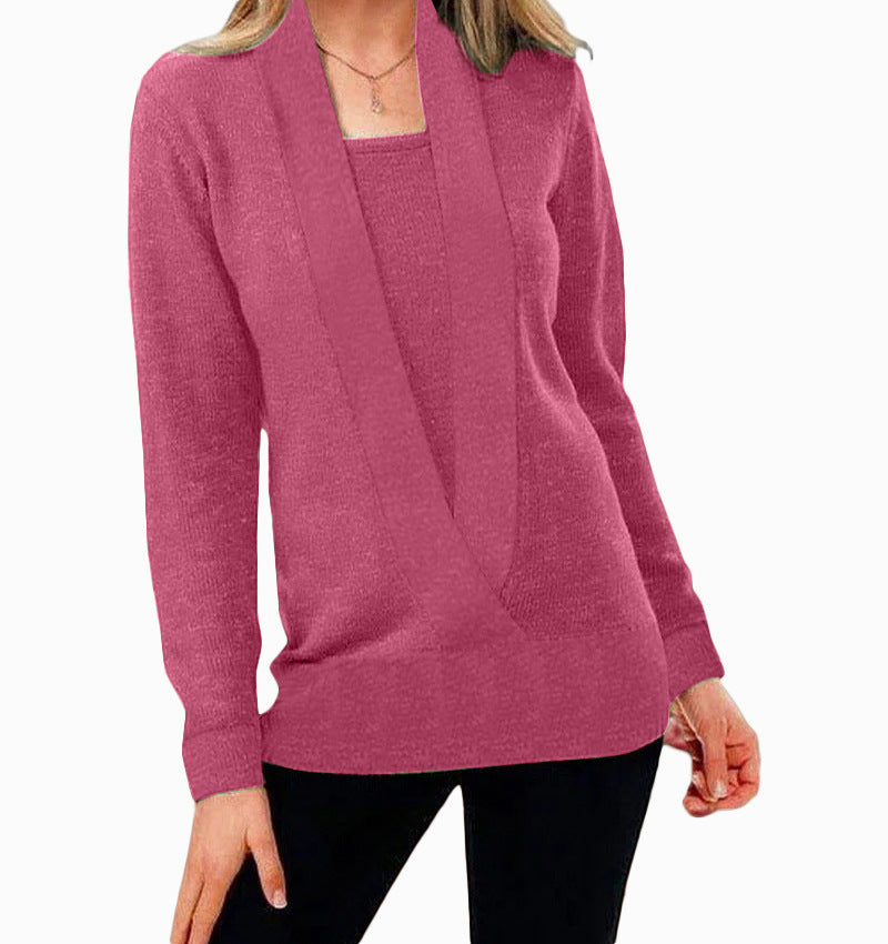 Damen eleganter Pullover mit tiefem V-Ausschnitt und leichtem Strukturdesign EB