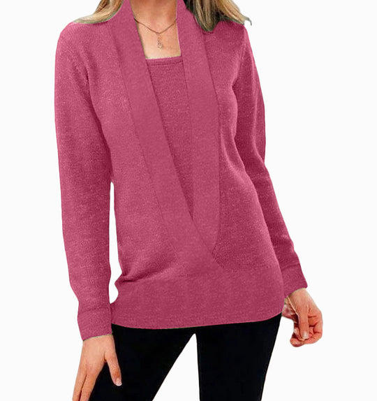 Damen eleganter Pullover mit tiefem V-Ausschnitt und leichtem Strukturdesign EB
