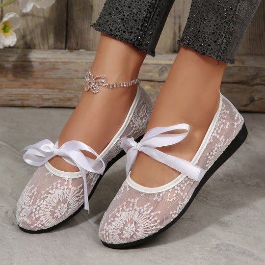 Damen Elegante Spitzenschuhe mit dekorativen Schleifen und funkelnden Akzenten EB