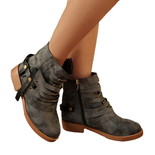 Damen modische Stiefeletten mit raffinierten Schnürdetails und elegantem Reißverschluss EB