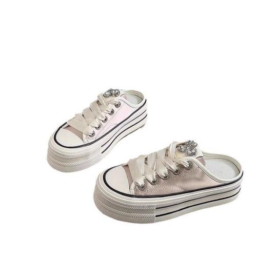 Damen modische Slip-On Sneakers mit robustem Plateau und eleganten Satin-Riemen EB